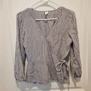 Old Navy Blue and White Striped Cross Tie Shirt